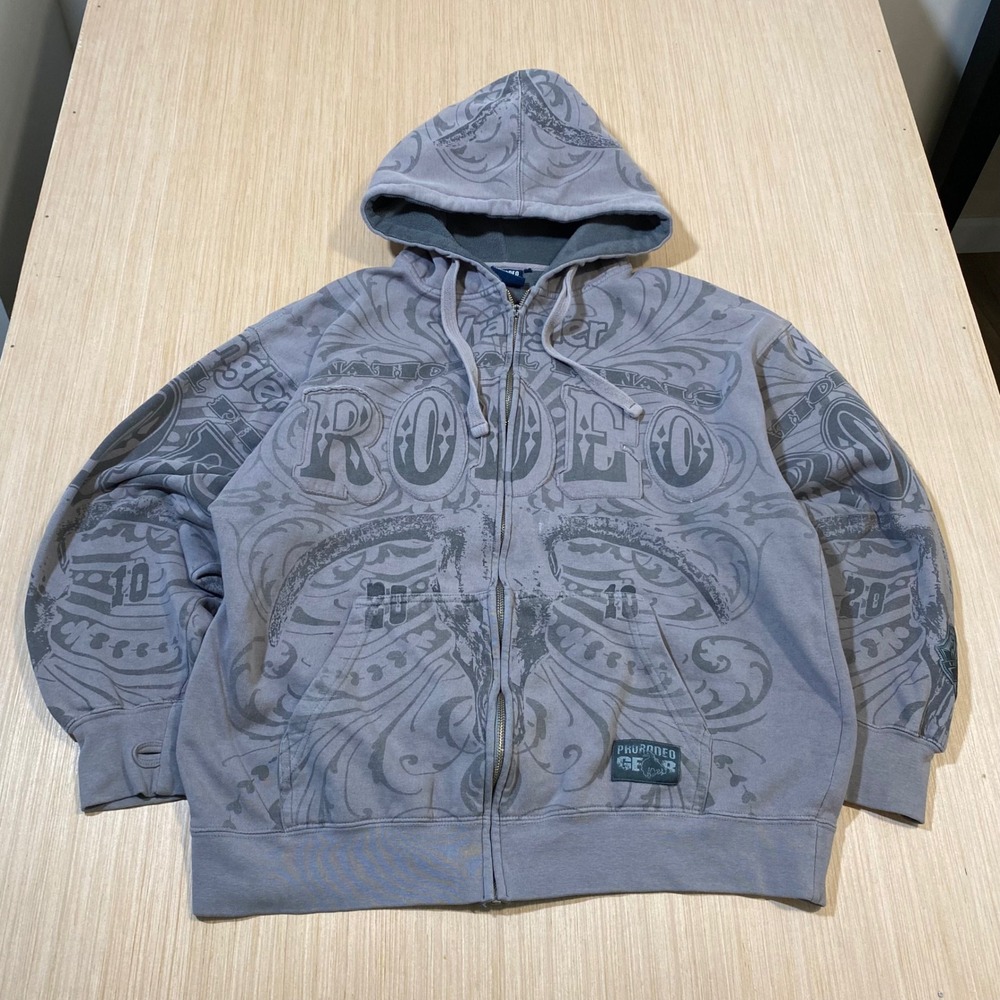 Wrangler Pro Rodeo Gear 2010 National Finals Rodeo Zip Up Hoodie Mens Large Gray